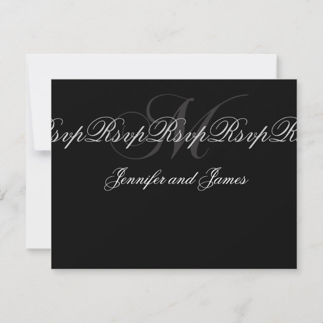 Elegant Wedding Monogram M RSVP Cards Black (Front)
