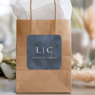 Elegant Wedding Monogram Navy Blue Classic Square Sticker