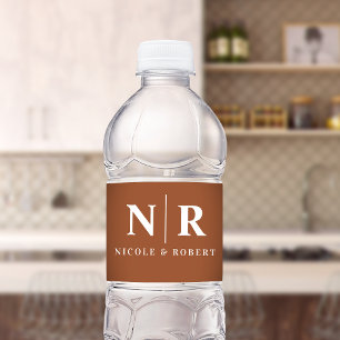 Elegant Wedding Monogram Personalised Terracotta Water Bottle Label
