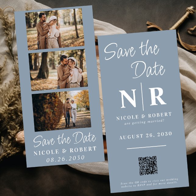 Elegant Wedding Monogram Photo Strip QR Code Save The Date (Creator Uploaded)