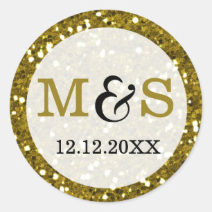 Elegant Wedding Monogram Seals   Gold Glitter