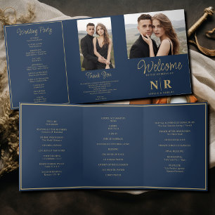 Elegant Wedding Monogram Tri-Fold Wedding Program