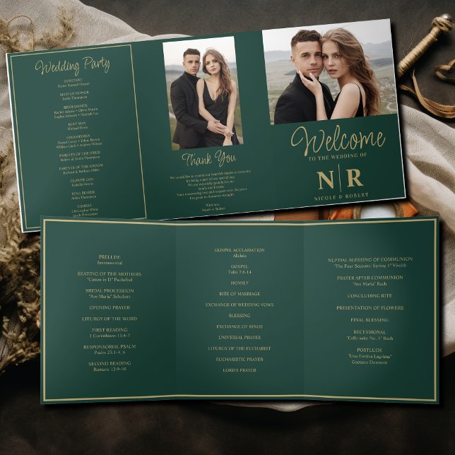Elegant Wedding Monogram Tri-Fold Wedding Program (Creator Uploaded)
