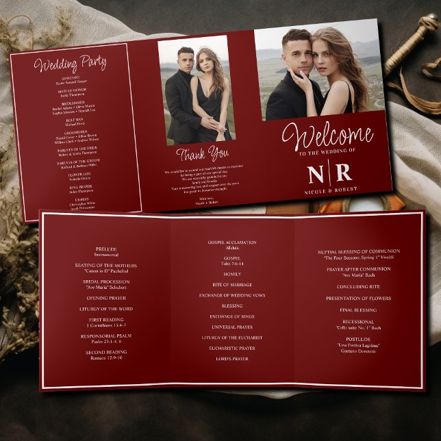 Elegant Wedding Monogram Tri-Fold Wedding Program Holiday Card (Creator Uploaded)