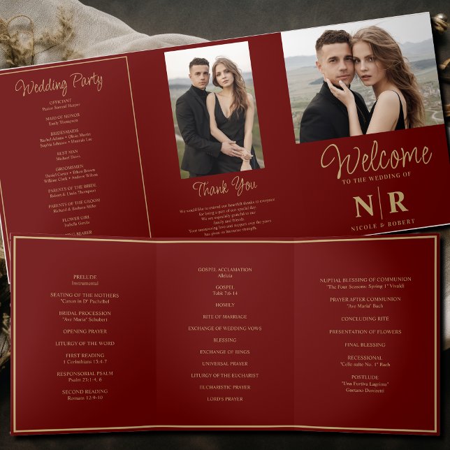 Elegant Wedding Monogram Tri-Fold Wedding Program Holiday Card (Creator Uploaded)