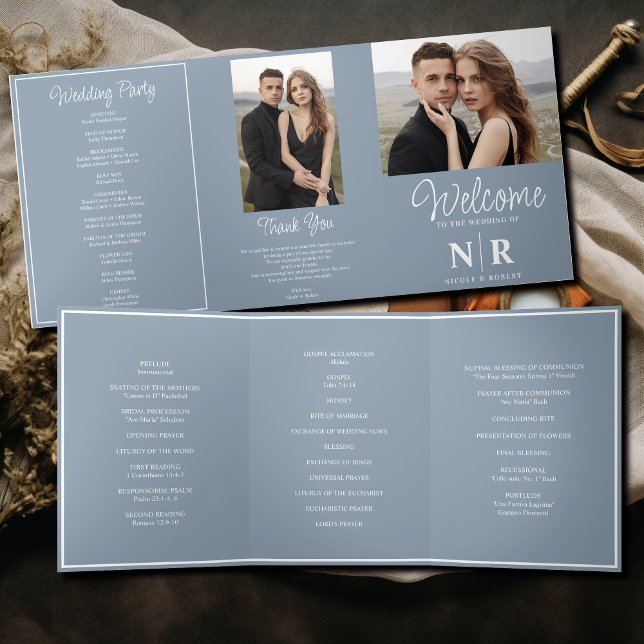 Elegant Wedding Monogram Tri-Fold Wedding Program Holiday Card (Creator Uploaded)