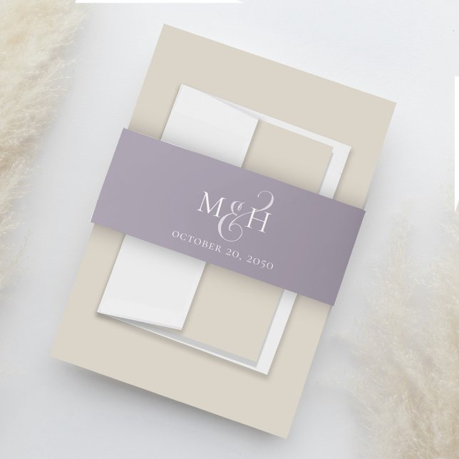 Elegant Wedding Monogram Wedding Lilac Lavender Invitation Belly Band (Simple monogram lilac and lavender invitation belly band.)