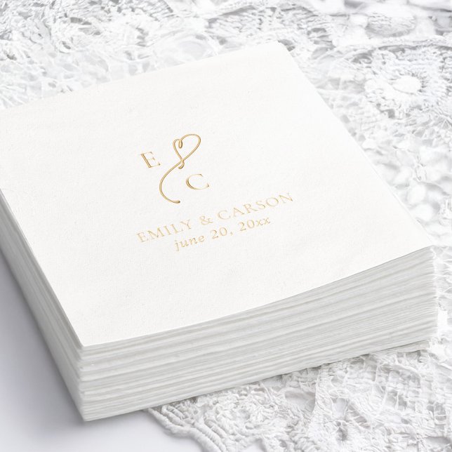 Elegant Wedding Monogrammed Logo Names Date Gold Foil Napkins (Elegant Wedding Monogrammed Logo Names Date Gold Foil Napkins)