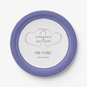 Elegant Wedding Mr & Mrs Hearts Periwinkle Blue  Paper Plate