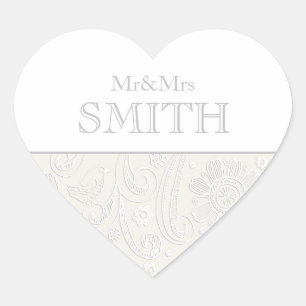 Elegant Wedding Mr & Mrs Personalised Heart Name Heart Sticker