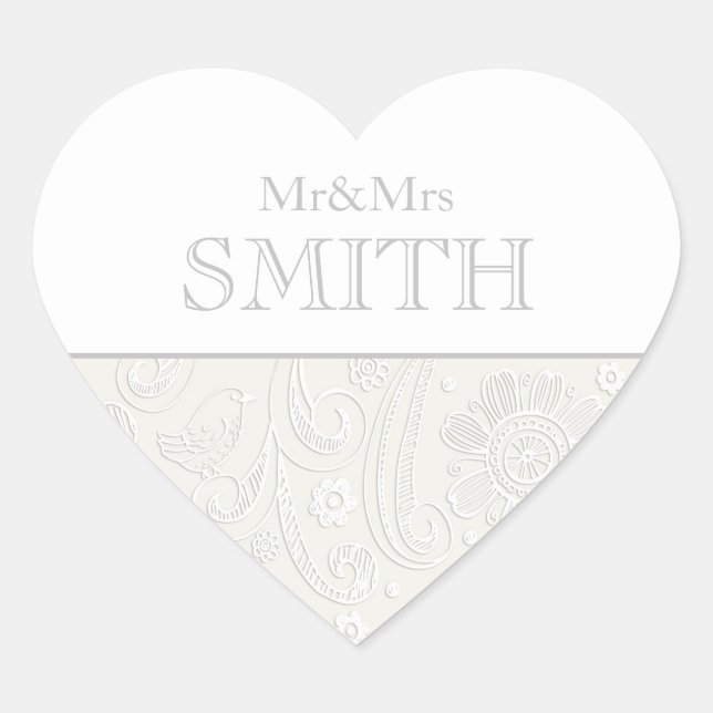 Elegant Wedding Mr & Mrs Personalised Heart Name Sticker (Front)