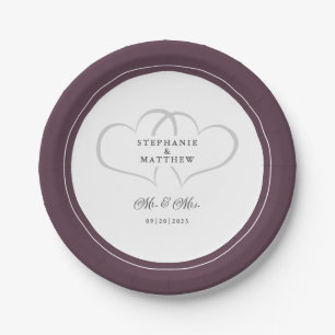 Elegant Wedding Mr & Mrs Purple Romantic Hearts Paper Plate