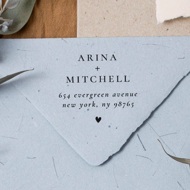 Elegant Wedding Names & Chic Heart Return Address Rubber Stamp (Rubber Stamp Mock-up)