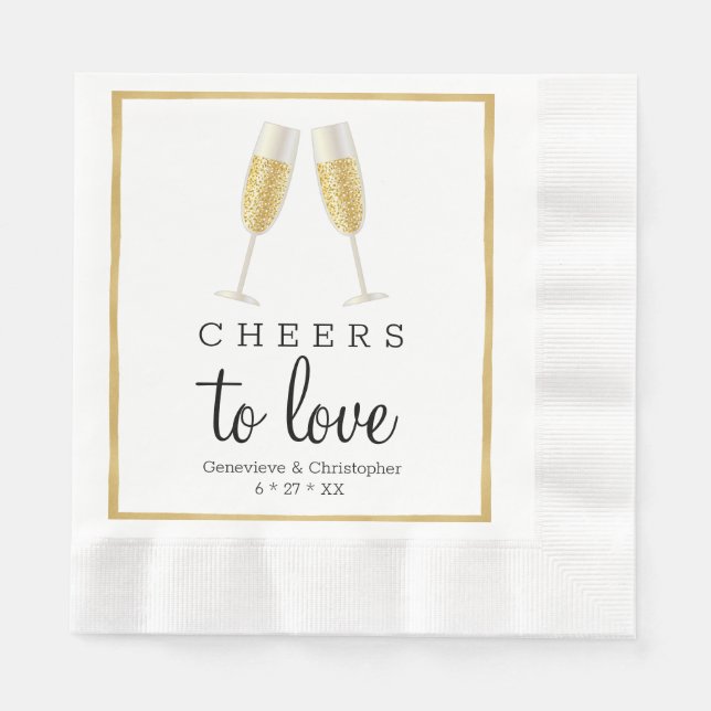 Elegant Wedding Napkin | Gold Cheers to Love Paper (Front)