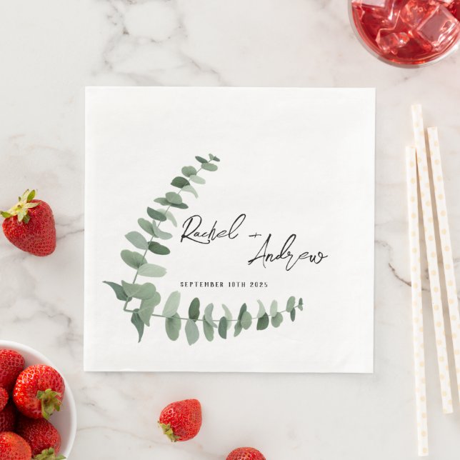 Elegant Wedding Napkins with eucalyptus design   (Insitu)
