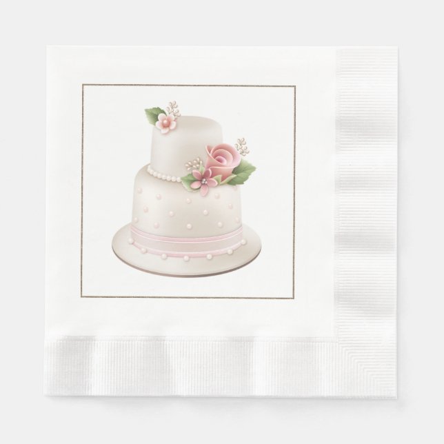 Elegant Wedding Napkins with Wedding Cake (Front)
