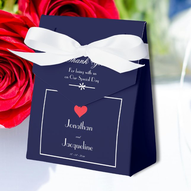 Elegant Wedding Navy, White & Red Heart Thank You  Favour Box (For an Elegant Wedding - Navy, White & Red Heart Thank You Favor Boxes.)