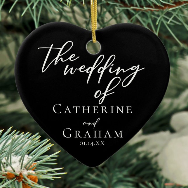 Elegant Wedding Newlywed Photo Custom Black Heart Ceramic Tree Decoration (Creator Uploaded)