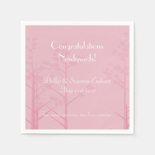 Elegant Wedding Newlyweds Rose Pink Tree Art Napkin (Front)