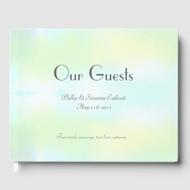 Elegant Wedding Newlyweds Yellow Blue  Watercolor Guest Book (Front)