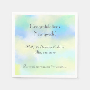 Elegant Wedding Newlyweds Yellow Blue Watercolor Napkin