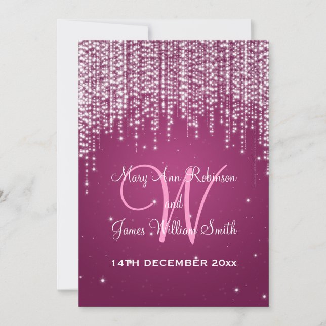 Elegant Wedding Night Dazzle Berry Pink Invitation (Front)