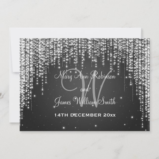 Elegant Wedding Night Dazzle Black Invitation (Front)
