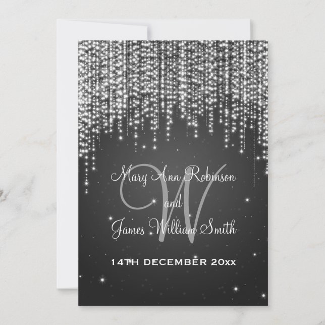 Elegant Wedding Night Dazzle Black Invitation (Front)