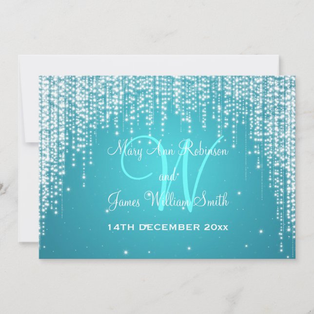 Elegant Wedding Night Dazzle Blue Invitation (Front)