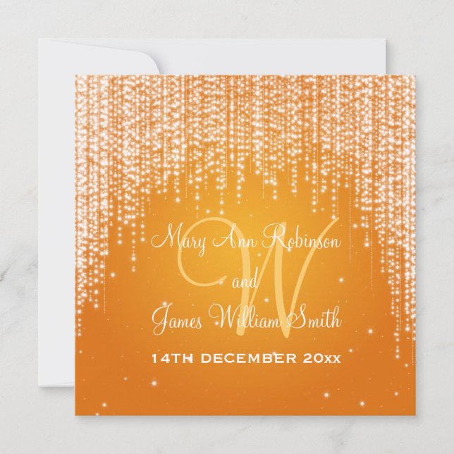 Elegant Wedding Night Dazzle Orange Invitation (Front)