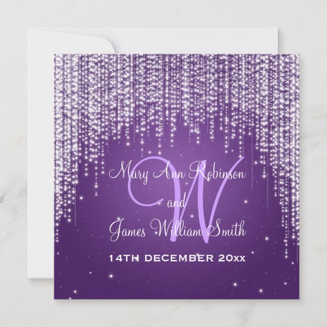 Elegant Wedding Night Dazzle Purple Invitation (Front)