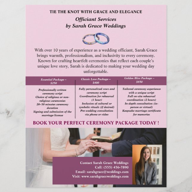 Elegant Wedding Officiant Flyer (Front)