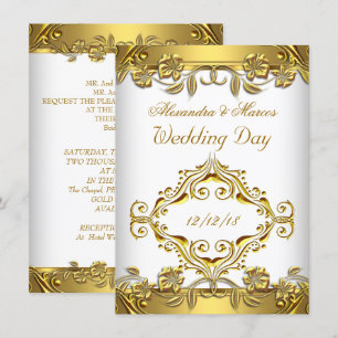 Elegant Wedding Ornate Floral White Gold 2 Invitation
