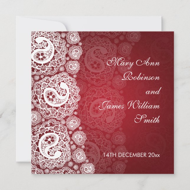 Elegant Wedding Paisley Lace Red Invitation (Front)