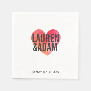 Elegant wedding paper napkins   Watercolor heart