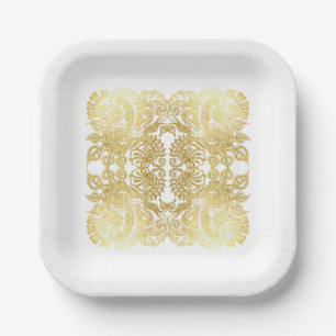 Elegant Wedding Paper Plate with gold floral deco