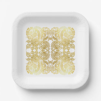 Elegant Wedding Paper Plate with gold floral deco