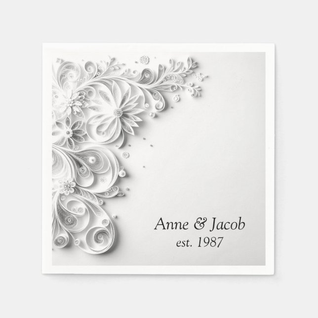 Elegant Wedding Paper Quilling Border Napkin (Front)