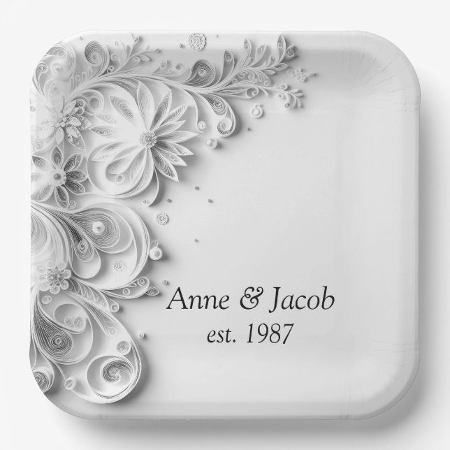 Elegant Wedding Paper Quilling Border Plate (Front)