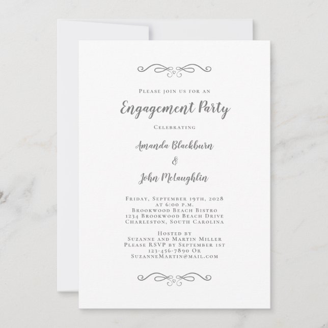 Elegant Wedding Party Engagement Modern Chic Grey Invitation (Front)
