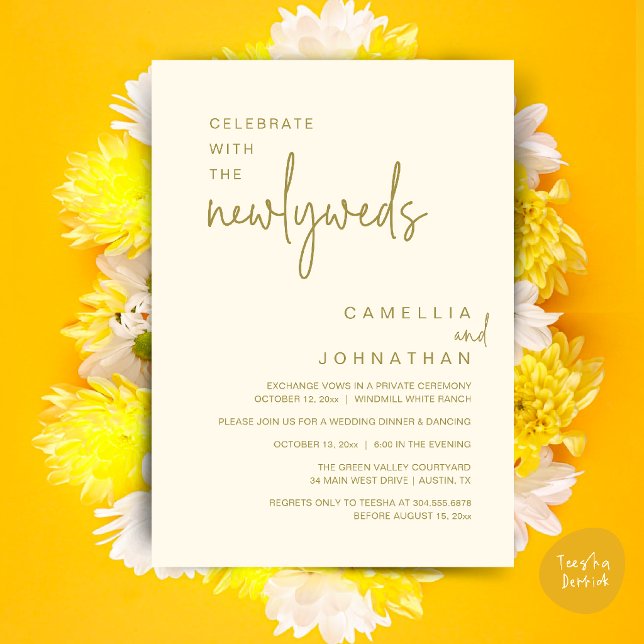 Elegant Wedding Party Post-Ceremony Celebration Invitation (Elegant Wedding Party Post-Ceremony Celebration Invitation card in yellow cream gold)