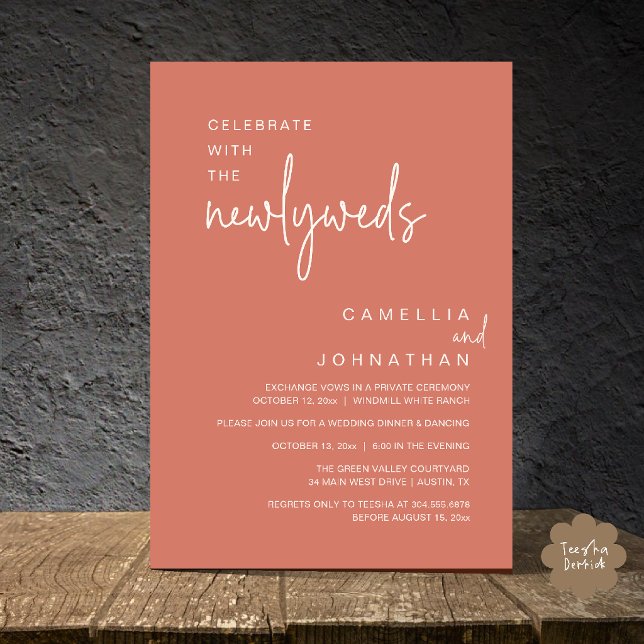 Elegant Wedding Party Post-Ceremony Celebration Invitation (Elegant Wedding Party Post-Ceremony Celebration Invitation card in terracotta rose)