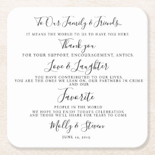 Elegant  wedding party/wedding Thank you Square Paper Coaster