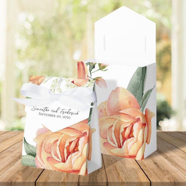 Elegant Wedding Peach Floral Custom Favour Box (Peach and white wedding favor box)