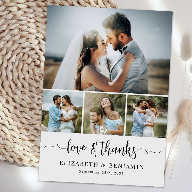 Elegant Wedding Personalised 4 Photo Collage Thank You Card (Creator Uploaded)