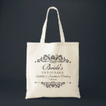 Elegant Wedding Personalised Bride's Entourage Tote Bag<br><div class="desc">Thank your Bridesmaids, Maid of Honour, Flower Girl, Mother-of-the-bride and everyone else in the "Bride's Entourage" with this simple yet elegant personalised tote bag. Perfect for keeping wedding day supplies, shoes, makeup, etc. organised. Add 4 lines of custom text to personalise. The chic vintage inspired design elements compliment so many...</div>