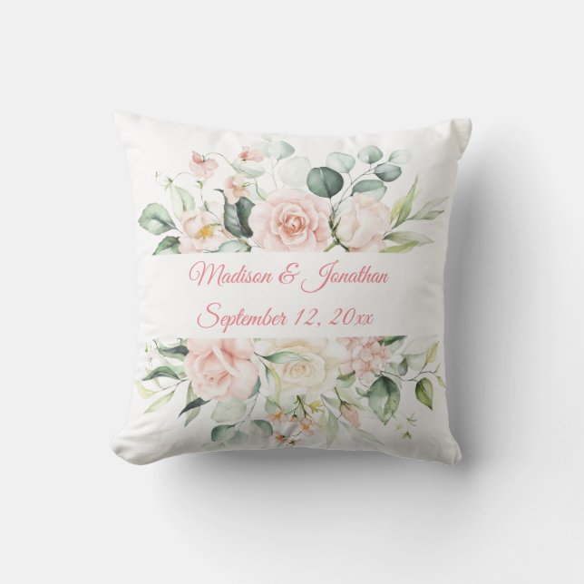 Elegant Wedding Personalised Floral Keepsake Cushion (Front)