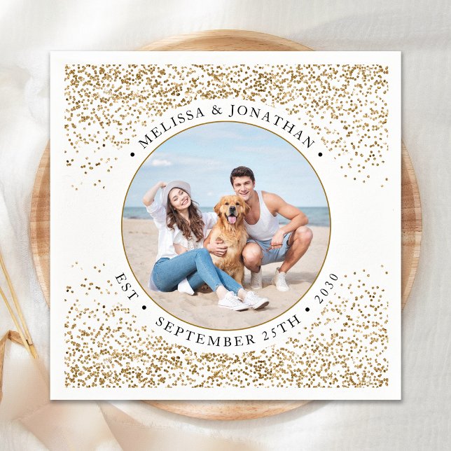 Elegant Wedding Personalised Gold Glitter Photo  Napkin (Creator Uploaded)