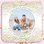 Elegant Wedding Personalised Gold Glitter Photo Square Paper Coaster<br><div class="desc">Add the finishing touch to your wedding with these elegant custom photo wedding coasters . Perfect for your wedding after party and reception, and as wedding favours for your guests. Customise these photo dog wedding coaster with your favourite wedding photo, dog of honours photo, or your newlywed photo with your...</div>