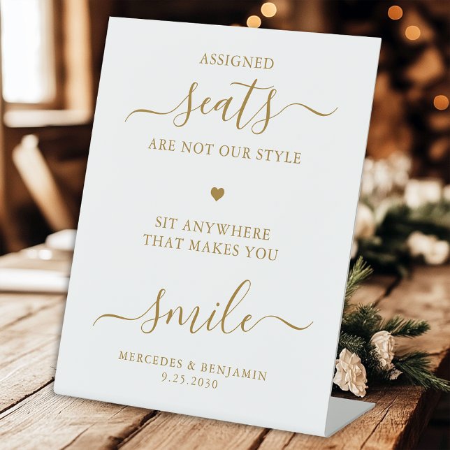 Elegant Wedding Personalised Gold Pick A Seat Pedestal Sign (Creator Uploaded)